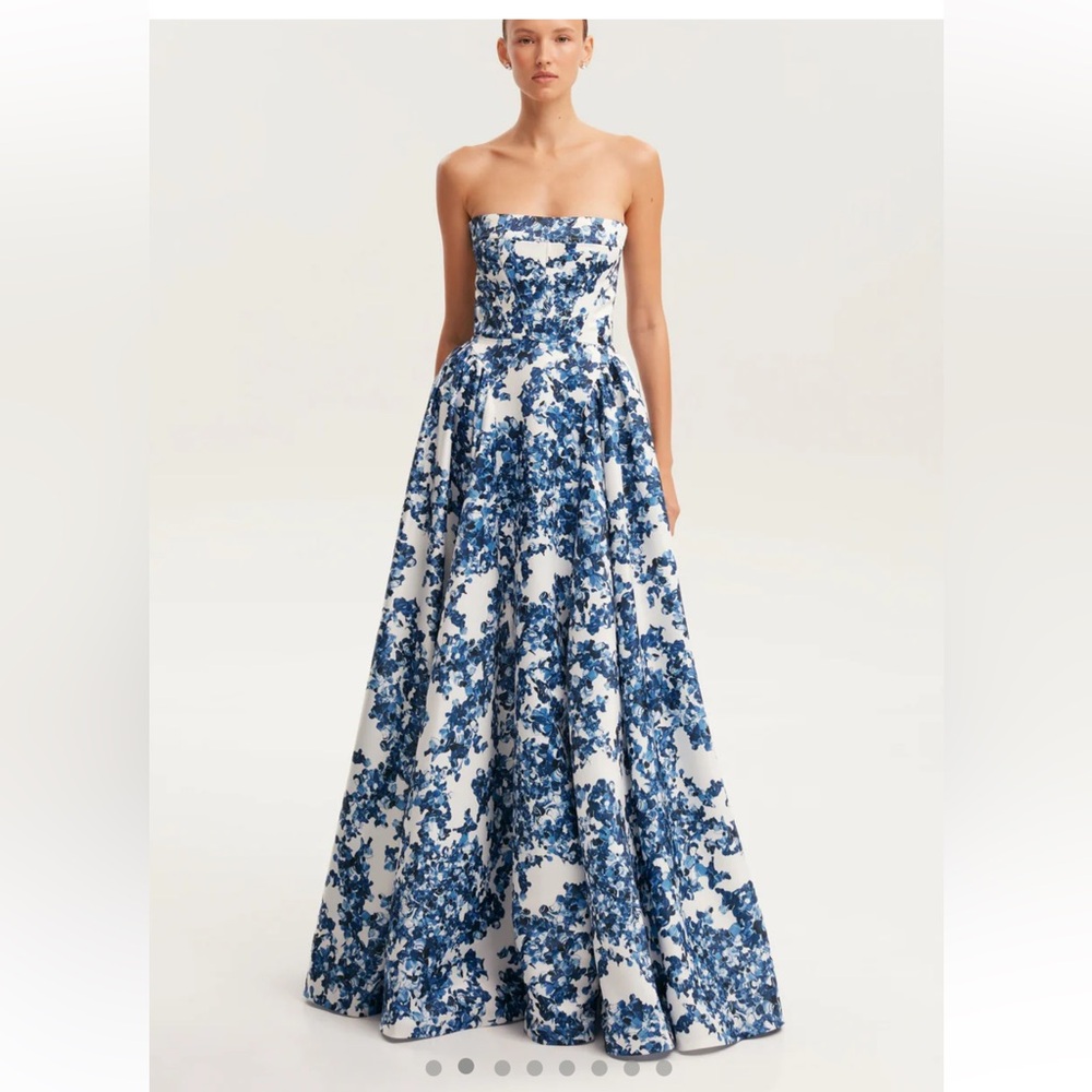 NYT Ravishing blue hydrangea corset maxi dress, Garden of Eden